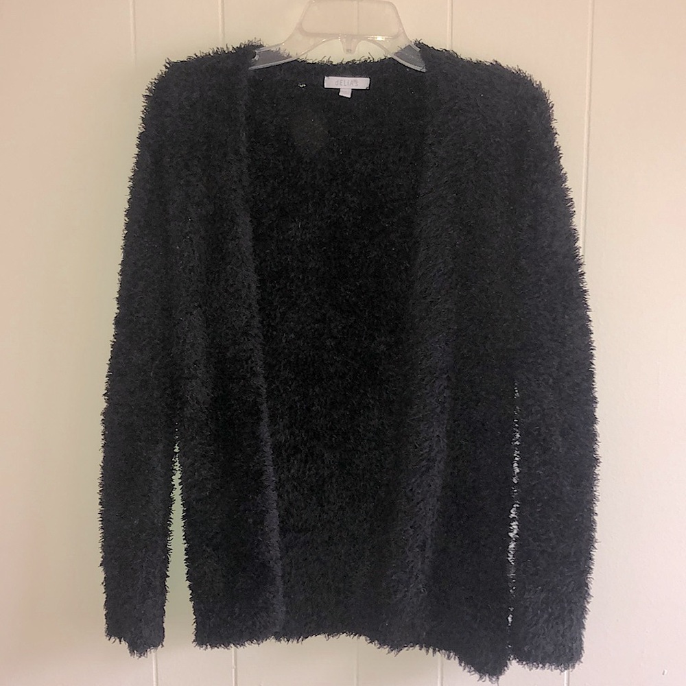 Funky, comfy, fuzzy, black cardigan